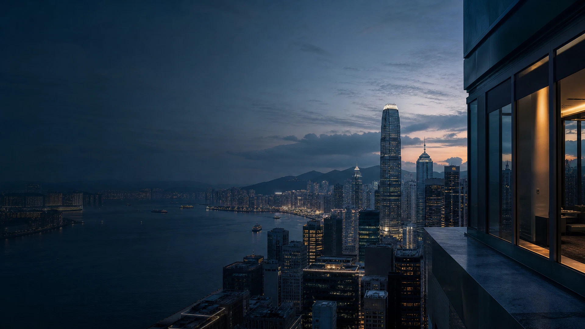 Hong Kong harbour skyline at dusk