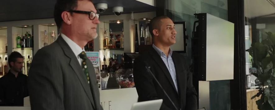 Olivier Adolphe, at right, with Moko.mobi leadership during an ASX-related shareholder event